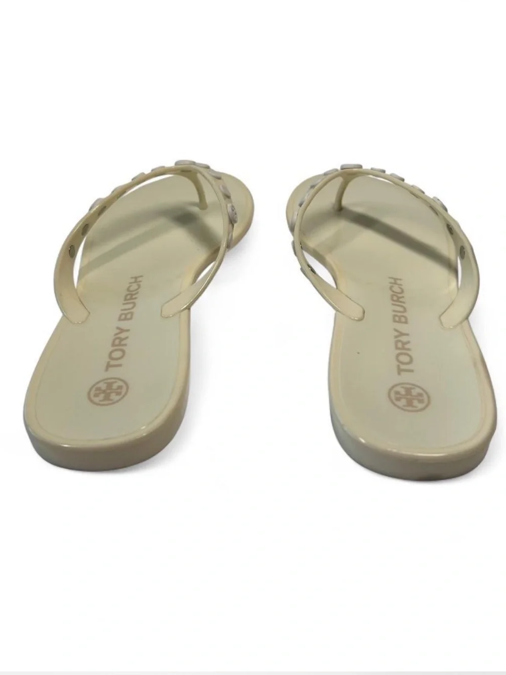 Tory Burch Light Cream Studded Thong Sandals. Size 7